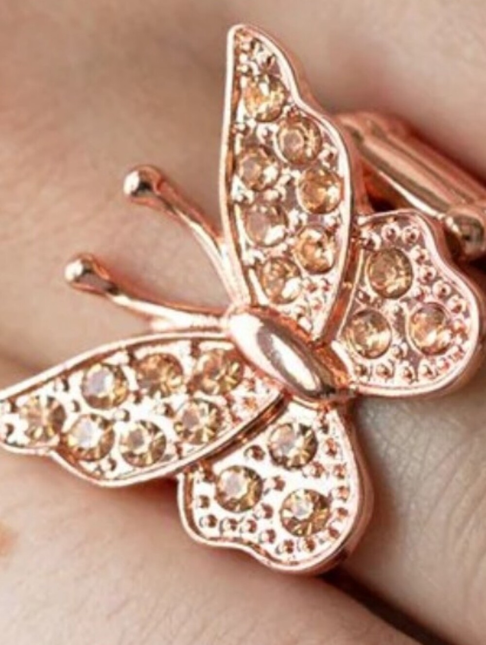 Bona Fide Butterfly Copper Paparazzi Butterfly Rhinestone Statement Ring - Picture 5 of 5